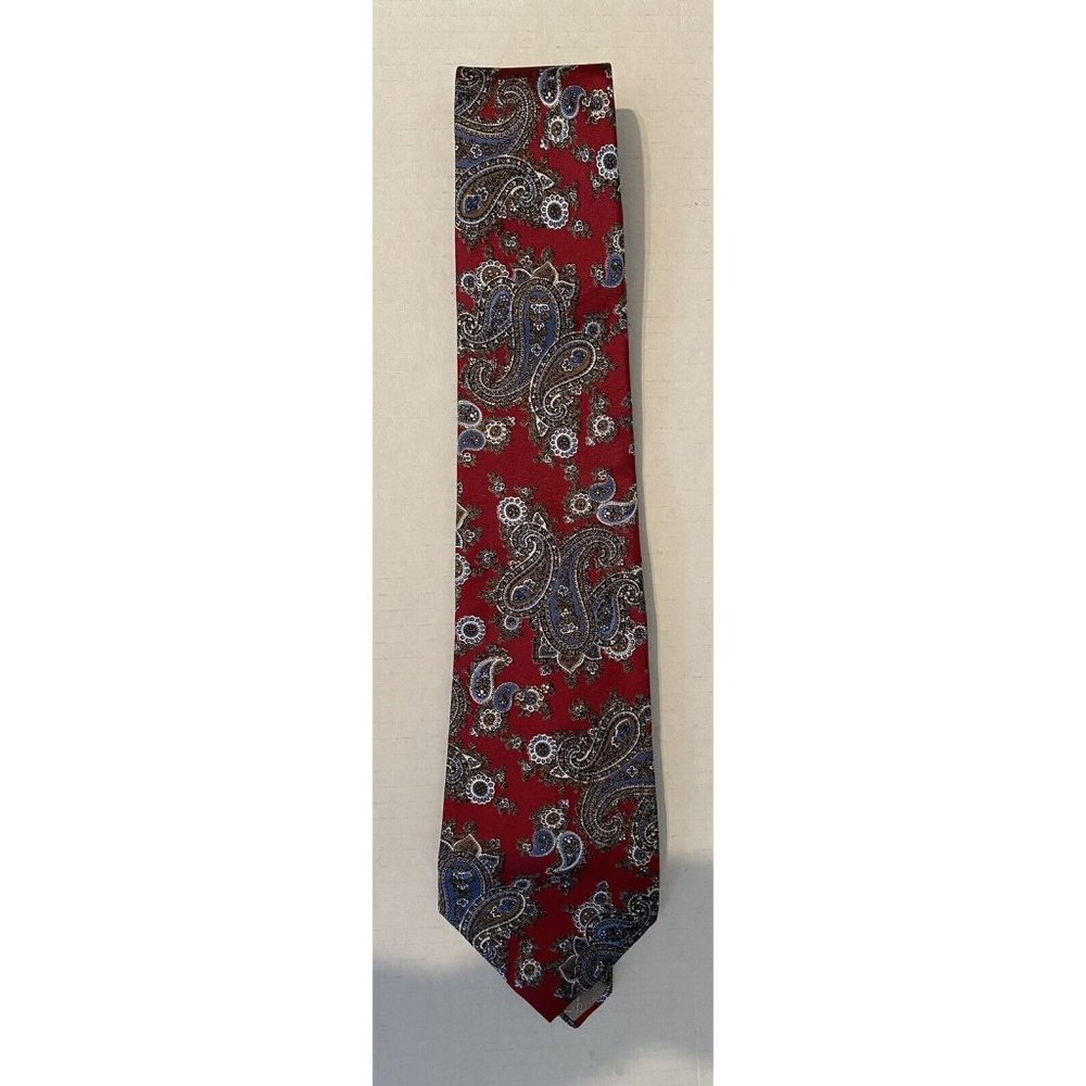 Christian Dior Men's Necktie Red/Blue Paisley Pure Silk Tie Made In USA
